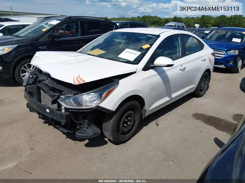 2021 Hyundai Accent Se VIN: 3KPC24A6XME153113 Lot: 45382451