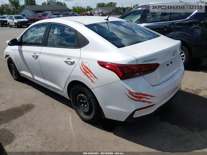 2021 Hyundai Accent Se VIN: 3KPC24A6XME153113 Lot: 45382451