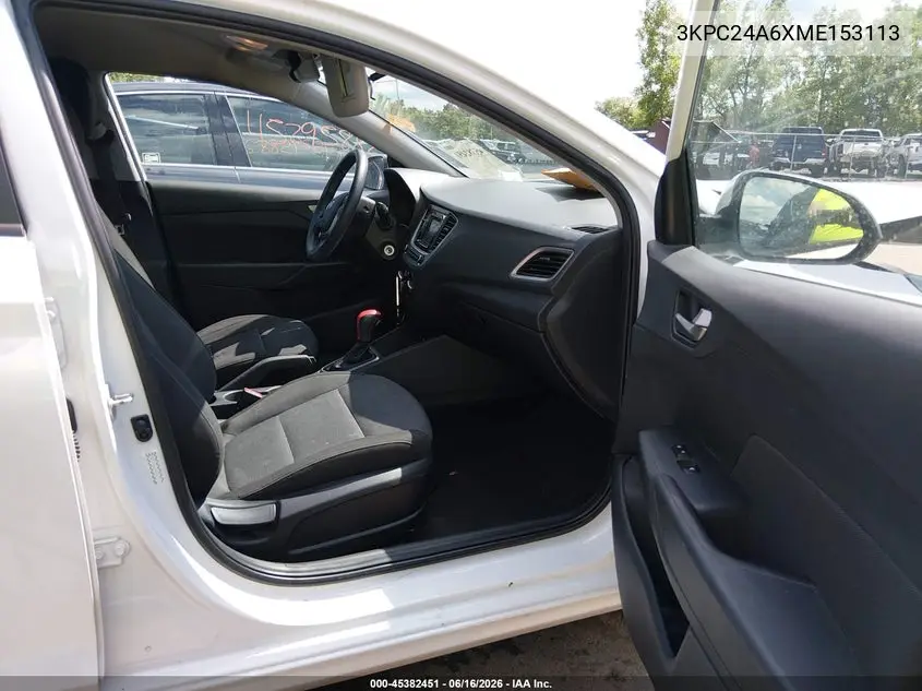 2021 Hyundai Accent Se VIN: 3KPC24A6XME153113 Lot: 45382451