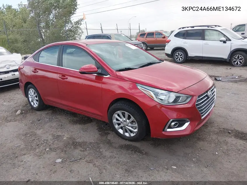 2021 Hyundai Accent Sel VIN: 3KPC24A66ME134672 Lot: 45618540