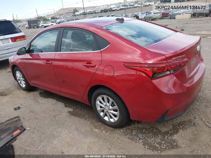2021 Hyundai Accent Sel VIN: 3KPC24A66ME134672 Lot: 45618540
