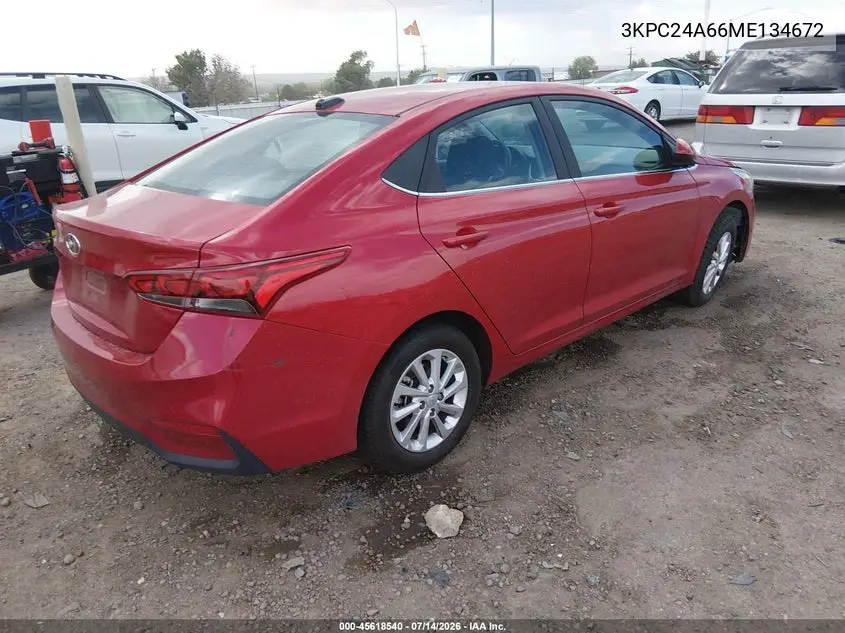 2021 Hyundai Accent Sel VIN: 3KPC24A66ME134672 Lot: 45618540
