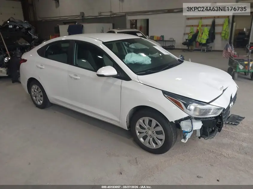 2022 Hyundai Accent Se VIN: 3KPC24A63NE176735 Lot: 45183057