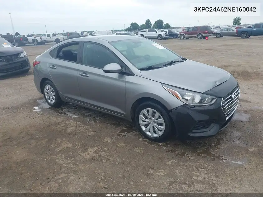 2022 Hyundai Accent Se VIN: 3KPC24A62NE160042 Lot: 45435628