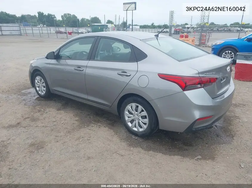 2022 Hyundai Accent Se VIN: 3KPC24A62NE160042 Lot: 45435628