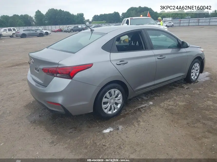 2022 Hyundai Accent Se VIN: 3KPC24A62NE160042 Lot: 45435628