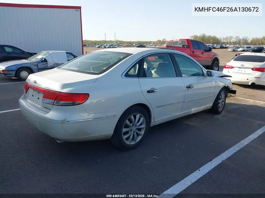 2006 Hyundai Azera Limited/Se VIN: KMHFC46F26A130672 Lot: 44603457