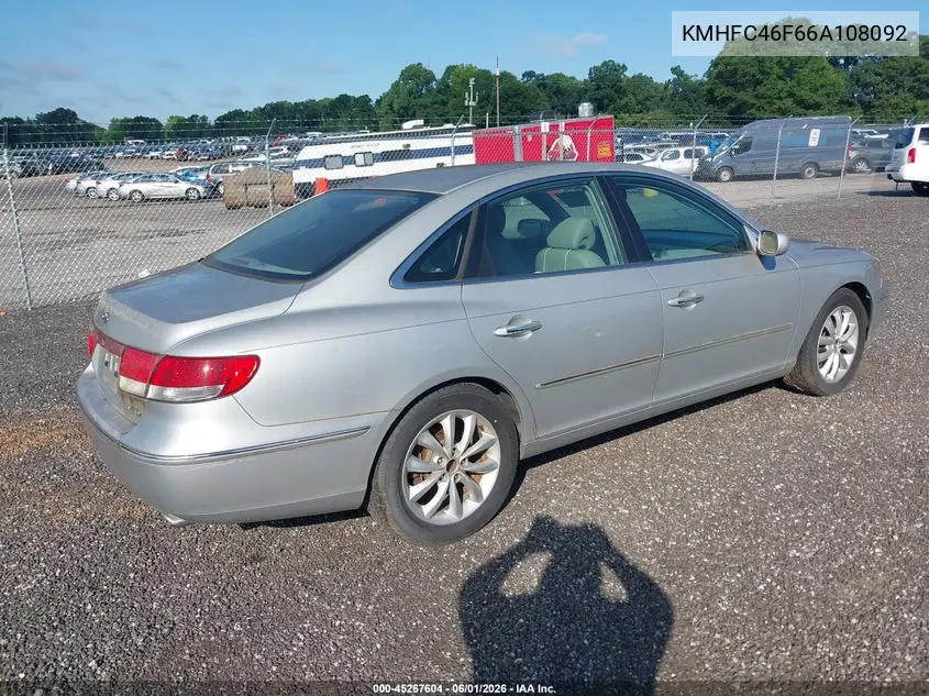 2006 Hyundai Azera Limited/Se VIN: KMHFC46F66A108092 Lot: 45267604