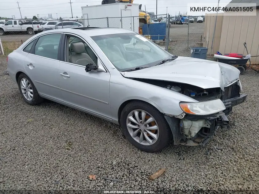 2006 Hyundai Azera Limited/Se VIN: KMHFC46F46A051505 Lot: 45318406