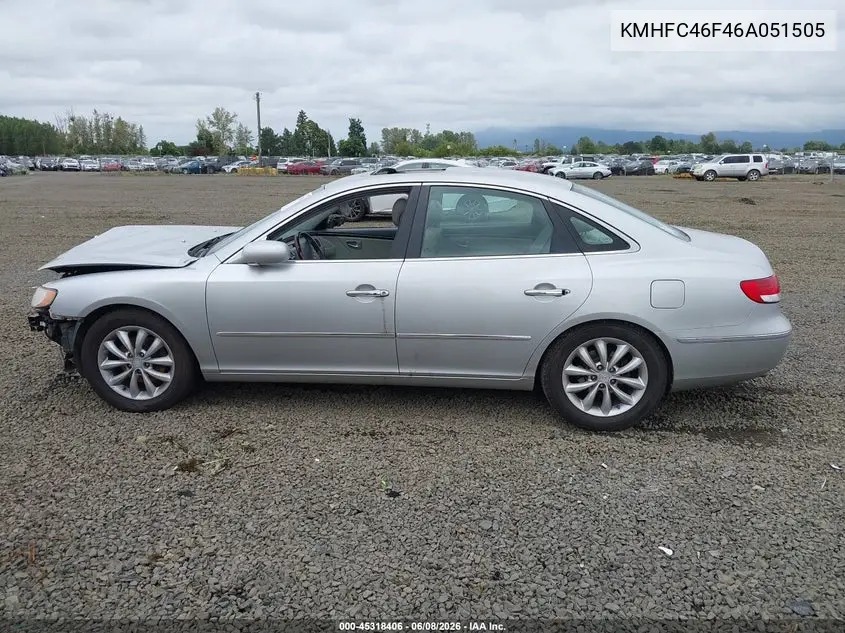 2006 Hyundai Azera Limited/Se VIN: KMHFC46F46A051505 Lot: 45318406