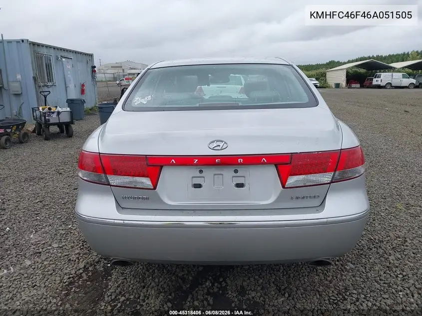2006 Hyundai Azera Limited/Se VIN: KMHFC46F46A051505 Lot: 45318406
