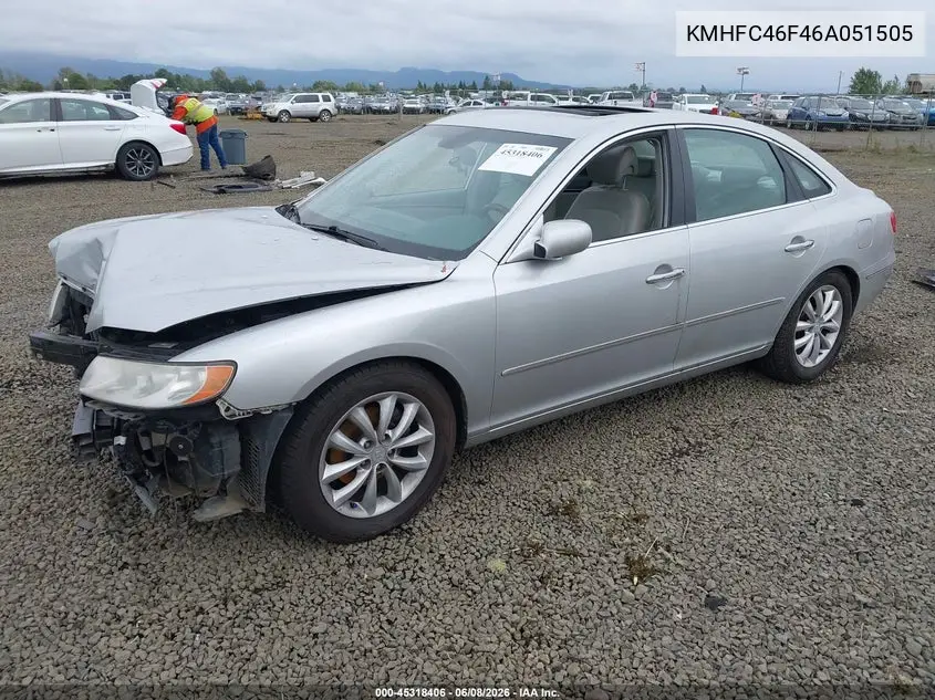 2006 Hyundai Azera Limited/Se VIN: KMHFC46F46A051505 Lot: 45318406