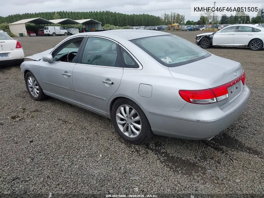 2006 Hyundai Azera Limited/Se VIN: KMHFC46F46A051505 Lot: 45318406
