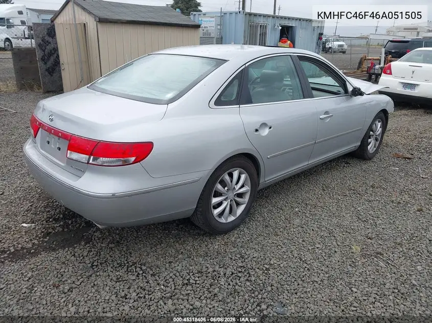 2006 Hyundai Azera Limited/Se VIN: KMHFC46F46A051505 Lot: 45318406