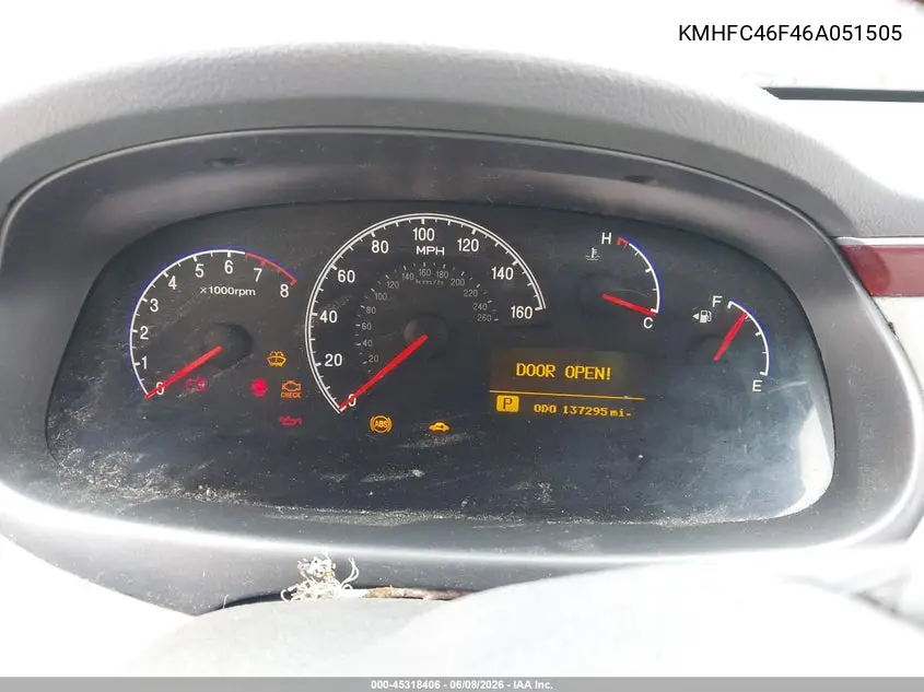 2006 Hyundai Azera Limited/Se VIN: KMHFC46F46A051505 Lot: 45318406