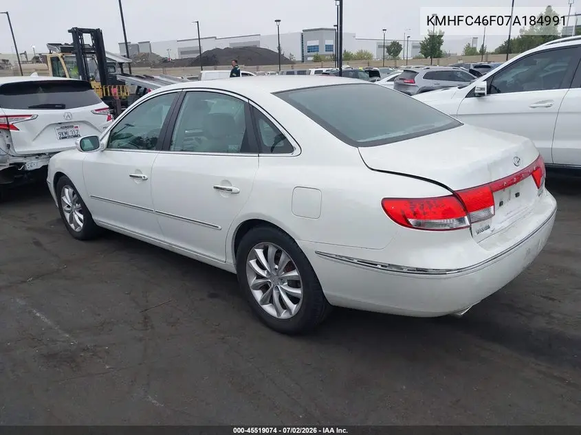 2007 Hyundai Azera Limited/Se VIN: KMHFC46F07A184991 Lot: 45519074