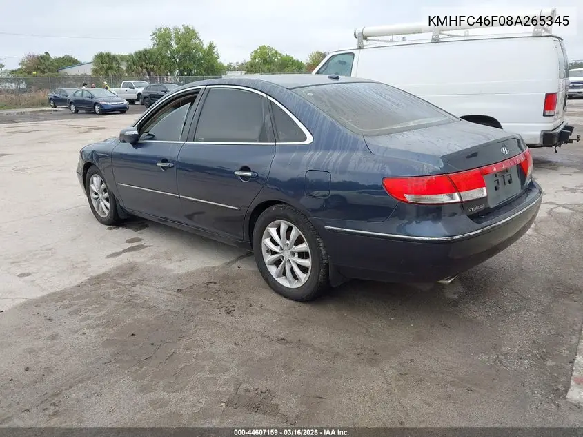 2008 Hyundai Azera Limited VIN: KMHFC46F08A265345 Lot: 44607159