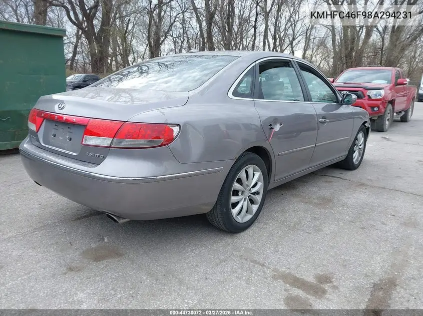 2008 Hyundai Azera Limited VIN: KMHFC46F98A294231 Lot: 44730072