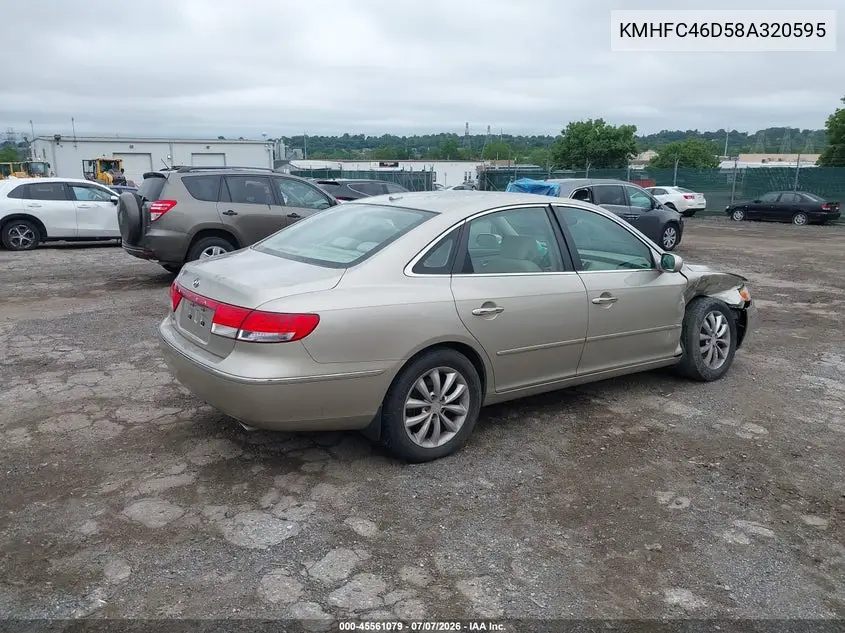2008 Hyundai Azera Gls VIN: KMHFC46D58A320595 Lot: 45561079