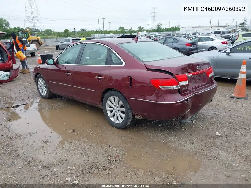 2009 Hyundai Azera Gls VIN: KMHFC46D09A360892 Lot: 45197100