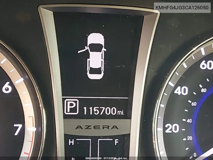 2012 Hyundai Azera VIN: KMHFG4JG3CA126050 Lot: 45592569