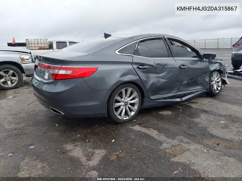 2013 Hyundai Azera VIN: KMHFH4JG2DA315867 Lot: 45181604