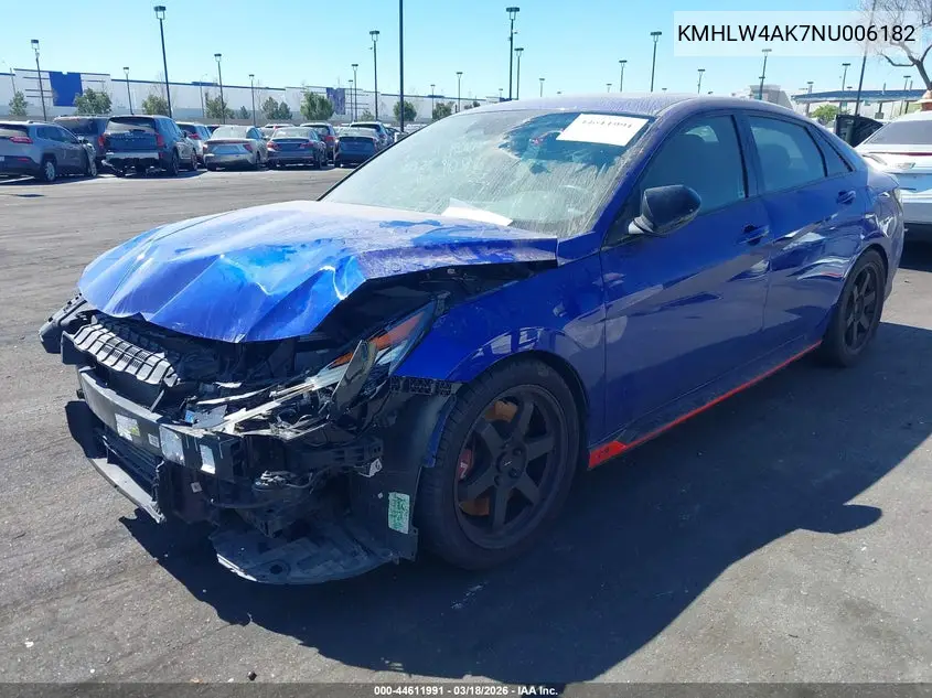 2022 Hyundai Elantra N VIN: KMHLW4AK7NU006182 Lot: 44611991