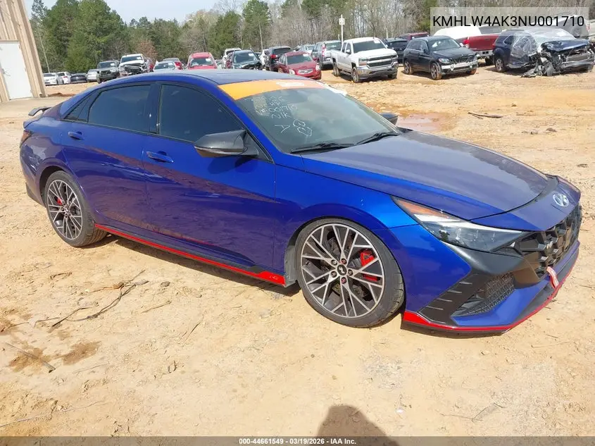 2022 Hyundai Elantra N VIN: KMHLW4AK3NU001710 Lot: 44661549