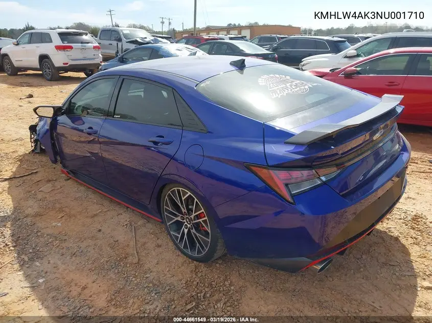 2022 Hyundai Elantra N VIN: KMHLW4AK3NU001710 Lot: 44661549