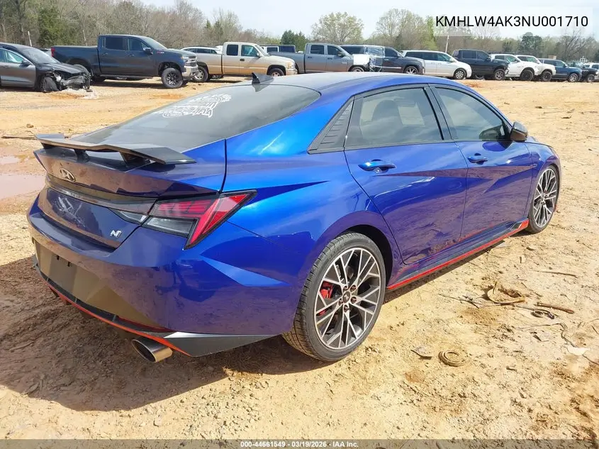 2022 Hyundai Elantra N VIN: KMHLW4AK3NU001710 Lot: 44661549