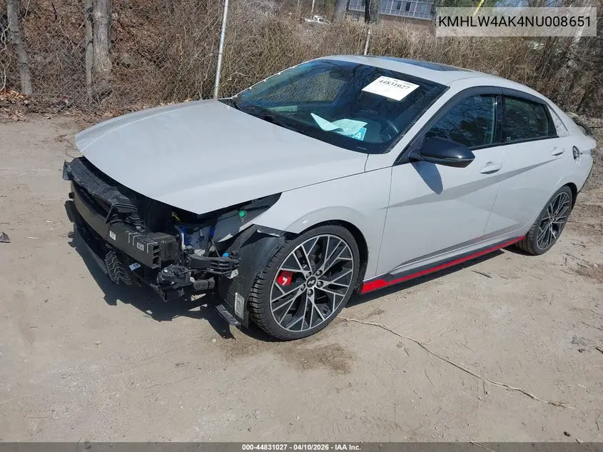 2022 Hyundai Elantra N VIN: KMHLW4AK4NU008651 Lot: 44831027