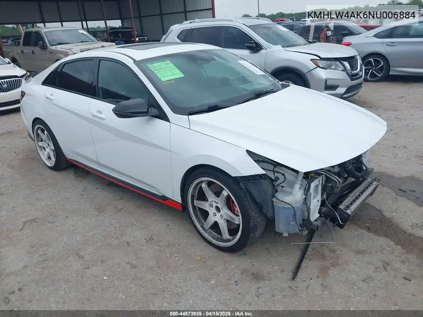 2022 Hyundai Elantra N VIN: KMHLW4AK6NU006884 Lot: 44873935