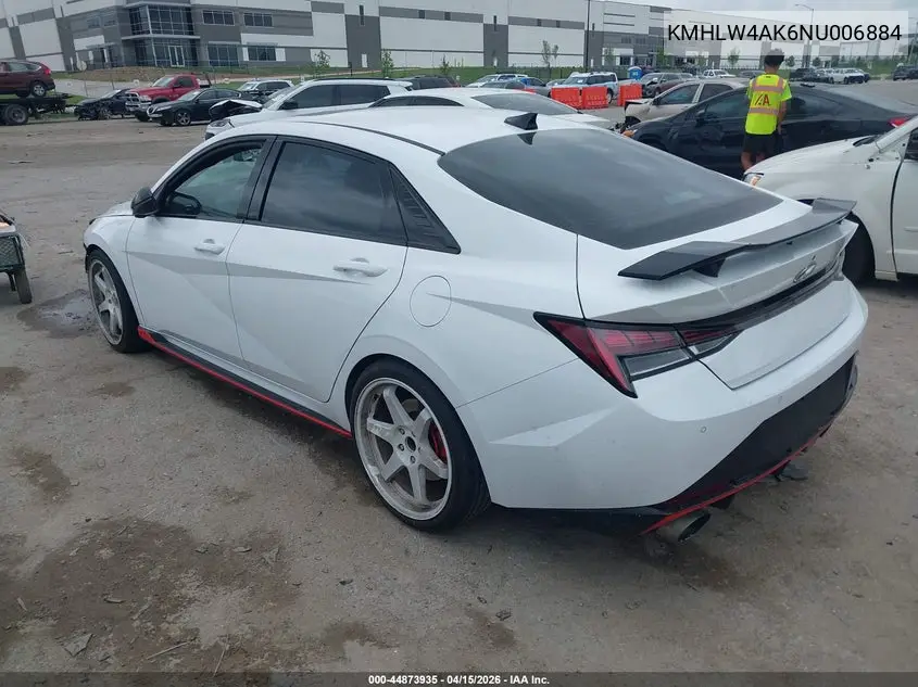 2022 Hyundai Elantra N VIN: KMHLW4AK6NU006884 Lot: 44873935