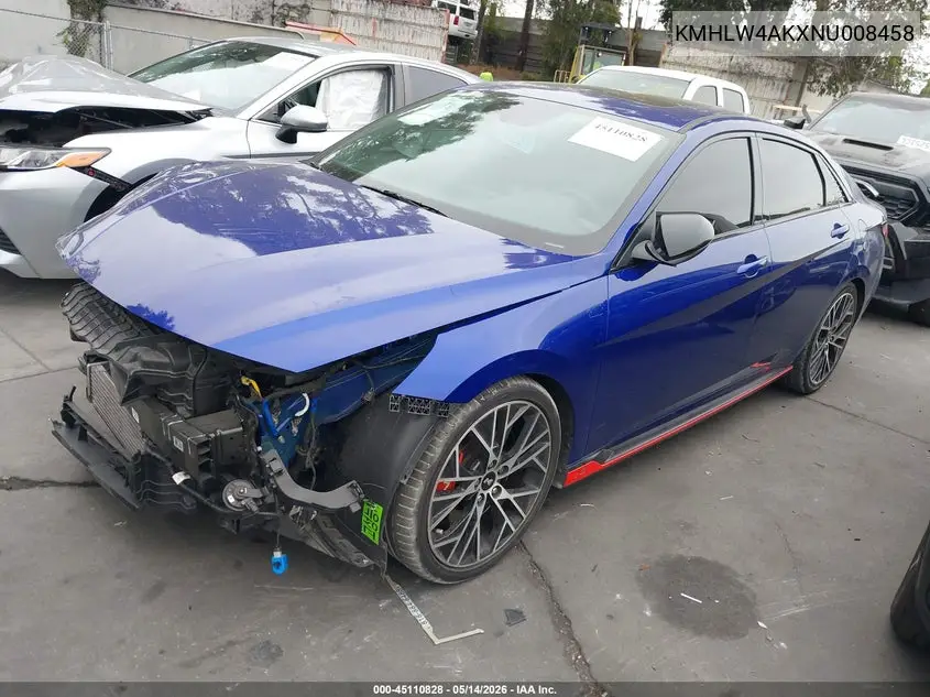 2022 Hyundai Elantra N VIN: KMHLW4AKXNU008458 Lot: 45110828