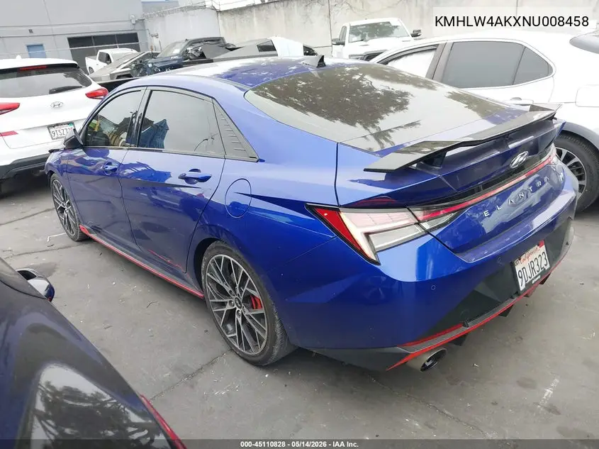 2022 Hyundai Elantra N VIN: KMHLW4AKXNU008458 Lot: 45110828