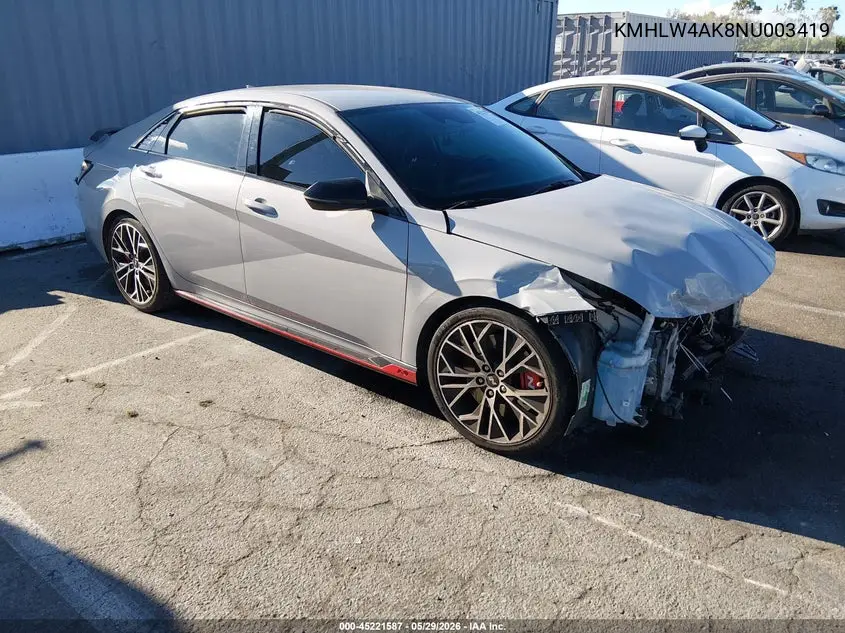 2022 Hyundai Elantra N VIN: KMHLW4AK8NU003419 Lot: 45221587