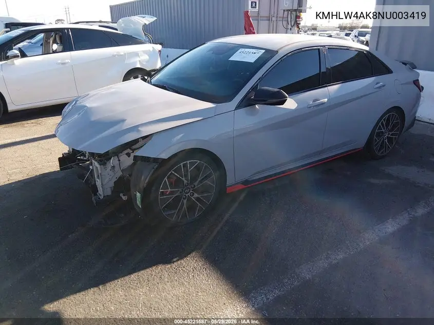 2022 Hyundai Elantra N VIN: KMHLW4AK8NU003419 Lot: 45221587