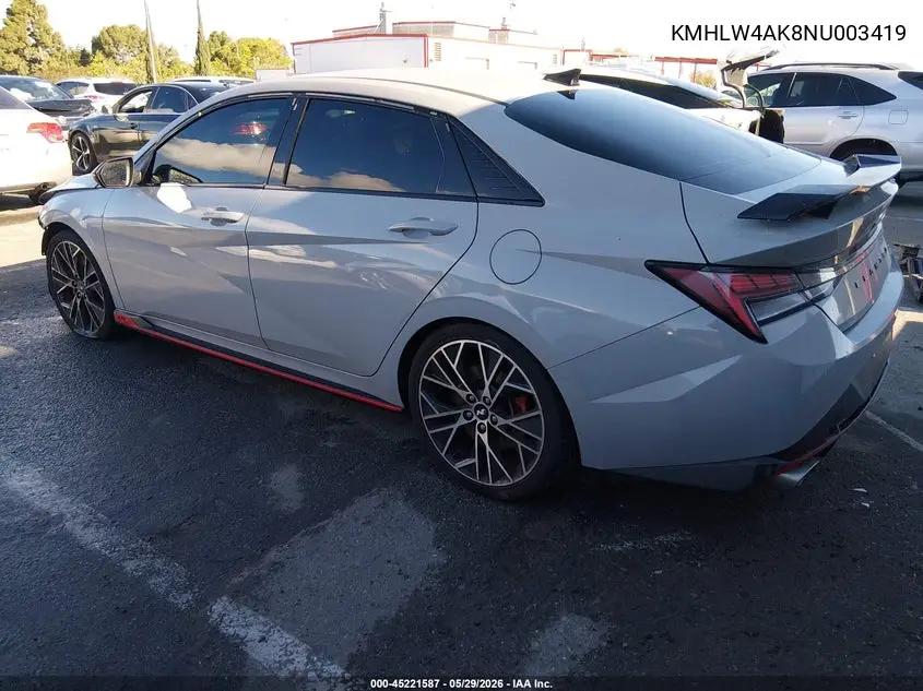2022 Hyundai Elantra N VIN: KMHLW4AK8NU003419 Lot: 45221587