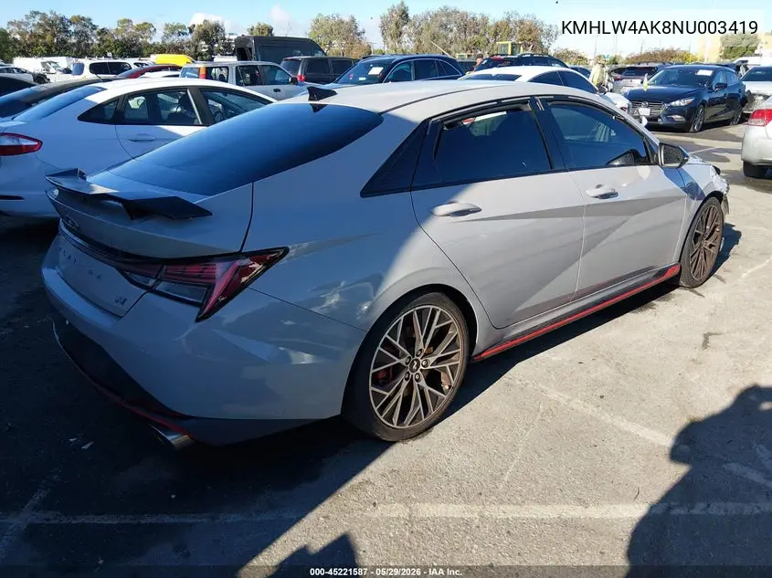 2022 Hyundai Elantra N VIN: KMHLW4AK8NU003419 Lot: 45221587