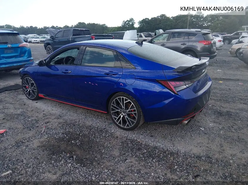2022 Hyundai Elantra N VIN: KMHLW4AK4NU006169 Lot: 45338147