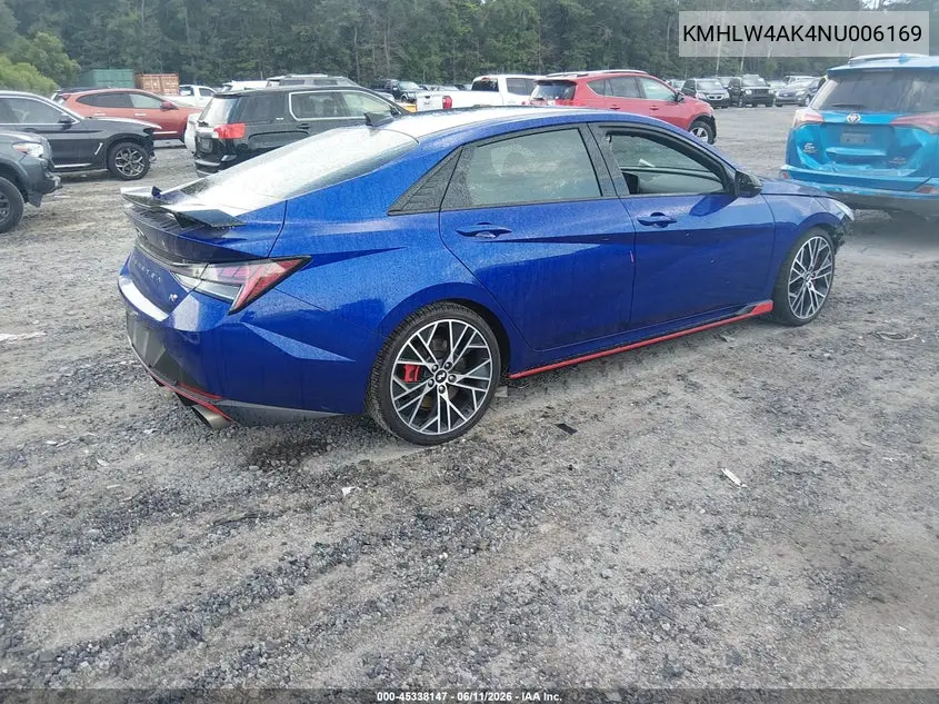 2022 Hyundai Elantra N VIN: KMHLW4AK4NU006169 Lot: 45338147