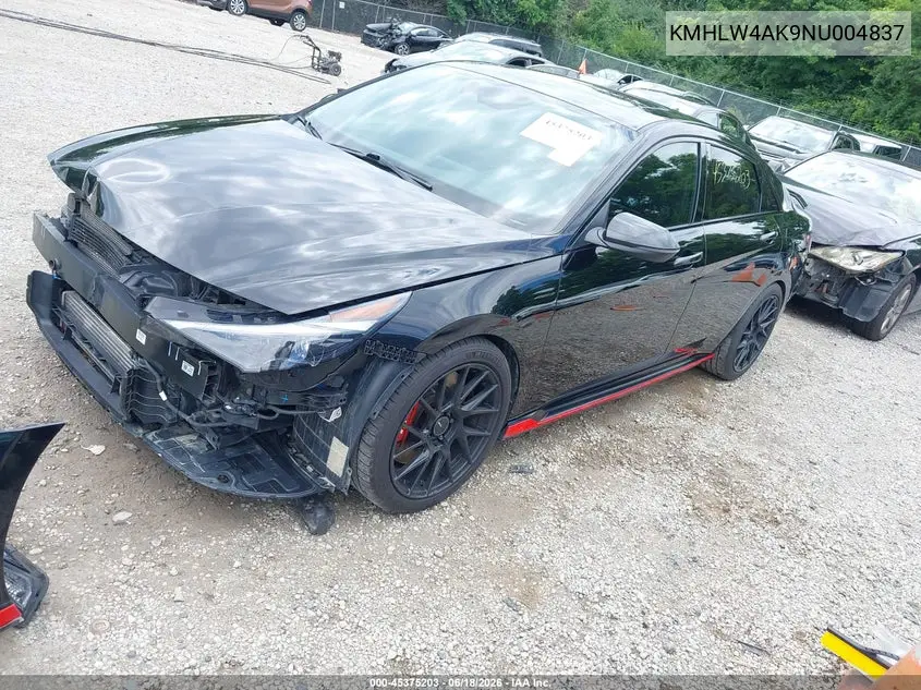 2022 Hyundai Elantra N VIN: KMHLW4AK9NU004837 Lot: 45375203
