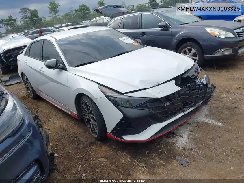 2022 Hyundai Elantra N VIN: KMHLW4AKXNU003325 Lot: 45478722