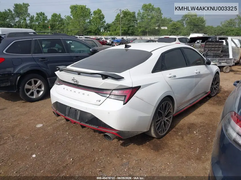 2022 Hyundai Elantra N VIN: KMHLW4AKXNU003325 Lot: 45478722