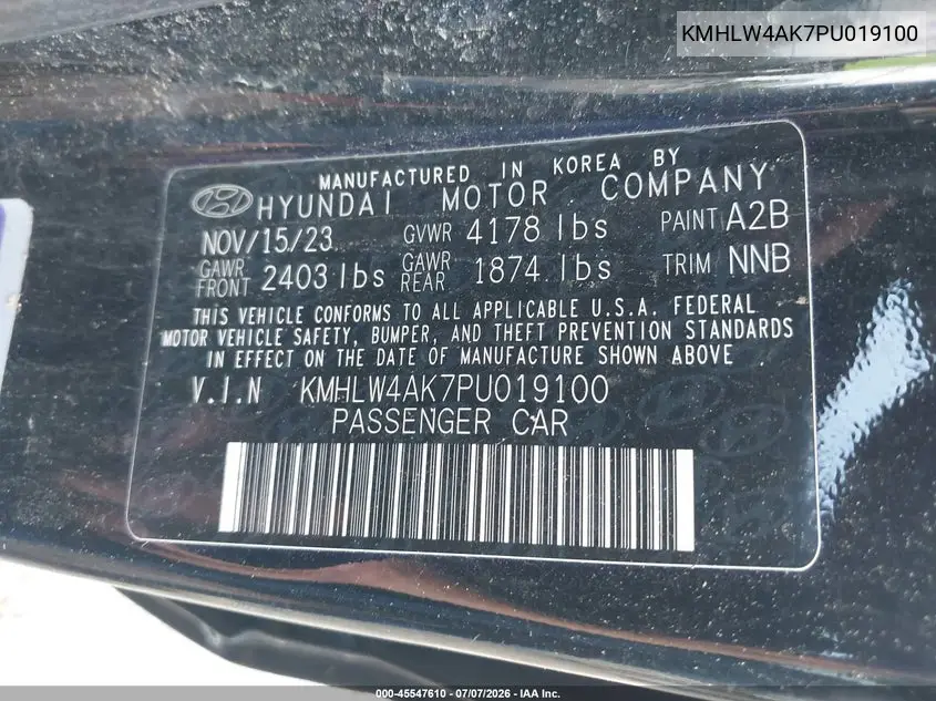 2023 Hyundai Elantra N VIN: KMHLW4AK7PU019100 Lot: 45547610