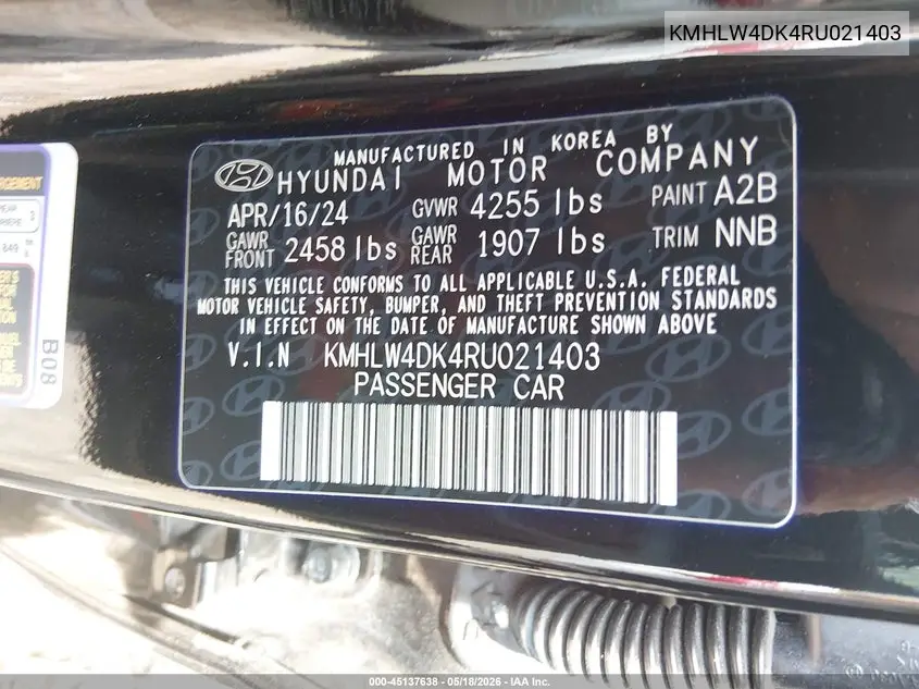 2024 Hyundai Elantra N VIN: KMHLW4DK4RU021403 Lot: 45137638