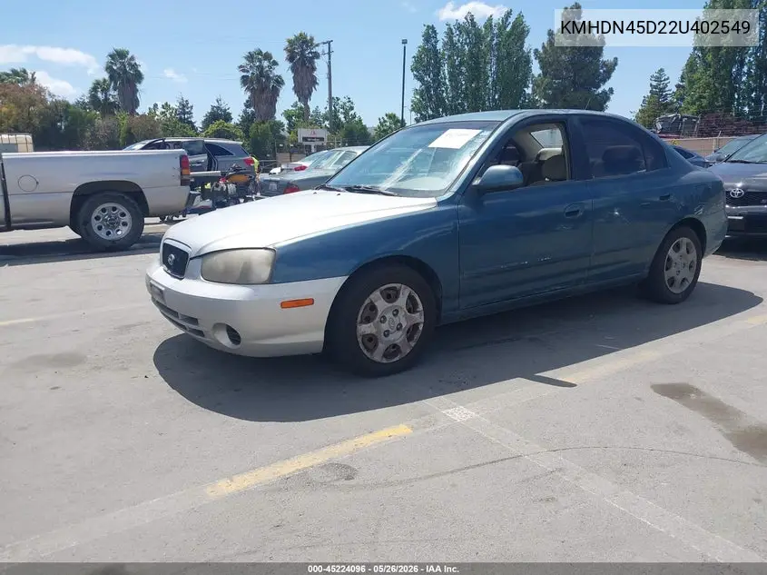 2002 Hyundai Elantra Gls VIN: KMHDN45D22U402549 Lot: 45224096
