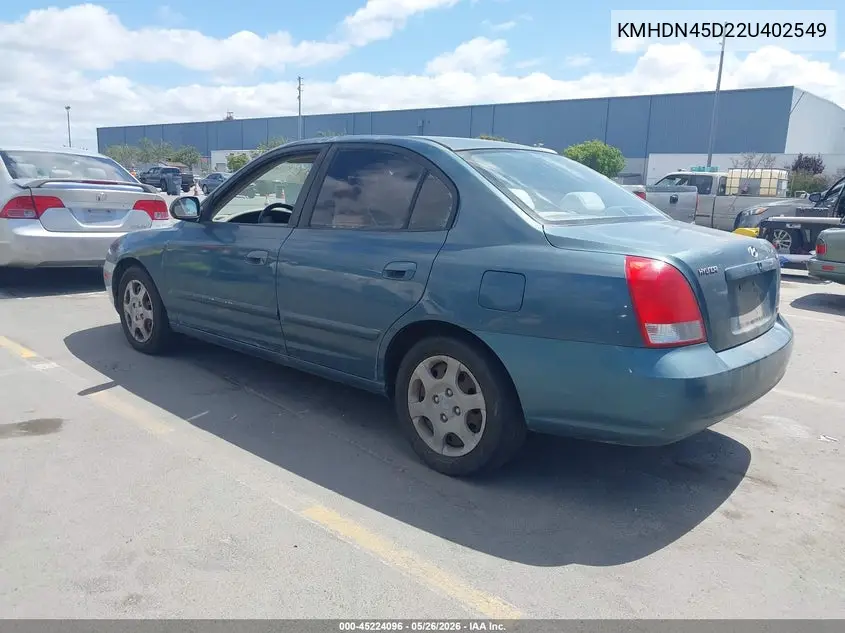 2002 Hyundai Elantra Gls VIN: KMHDN45D22U402549 Lot: 45224096