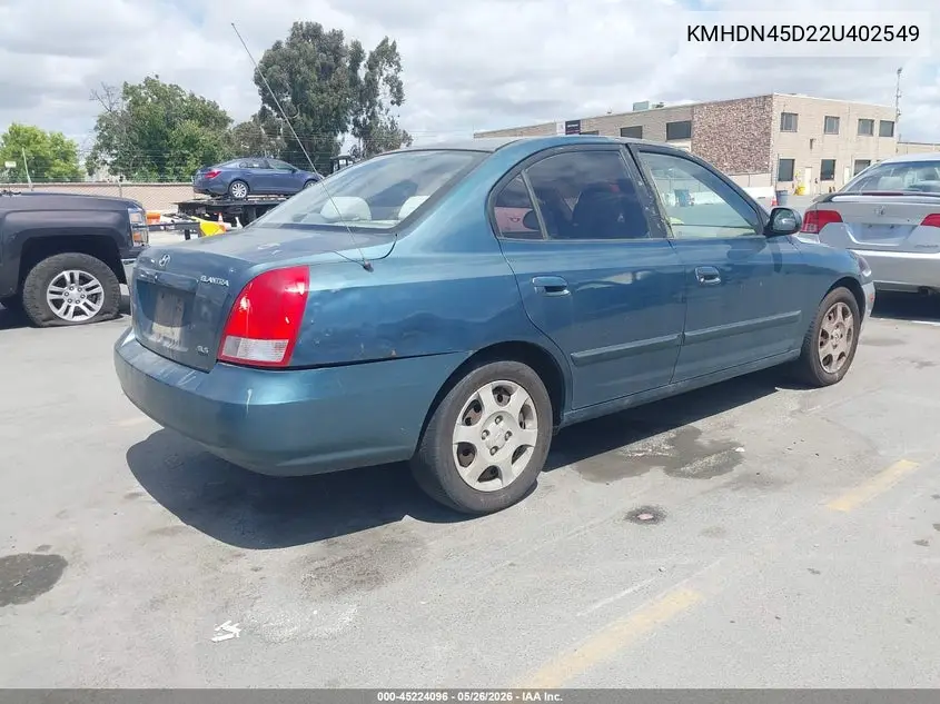 2002 Hyundai Elantra Gls VIN: KMHDN45D22U402549 Lot: 45224096
