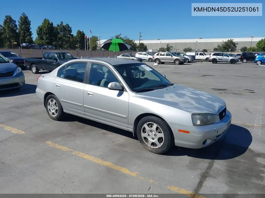 2002 Hyundai Elantra Gls VIN: KMHDN45D52U251061 Lot: 45592430